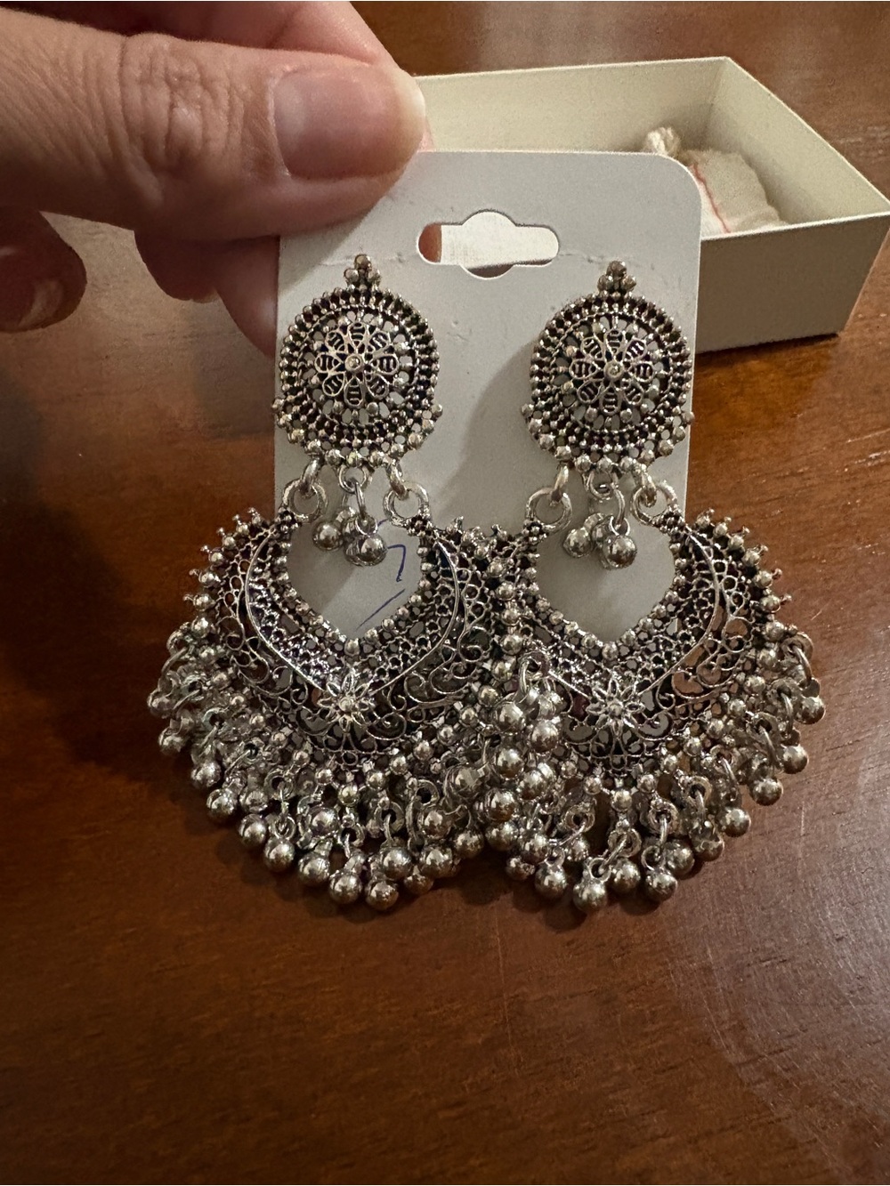 Silver-Tone Filigree Chandbali Earrings with Jhumka Bells